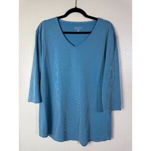 Segments Womens Blue V-Neck Ribbed 3/4 Sleeve Tunic Top Size XL Tencel Modal